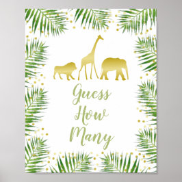 Guld Safari Baby Shower gissar hur många spelskylt Poster