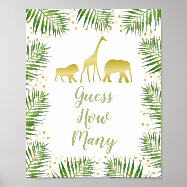 Guld Safari Baby Shower gissar hur många spelskylt Poster (Framsidan)