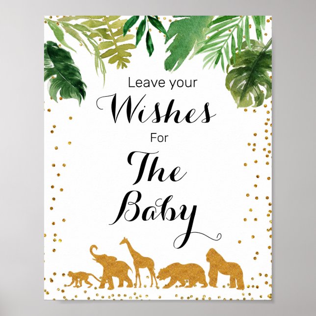 Guld safari Baby Shower Önskemål för Baby-tecken Poster (Framsidan)