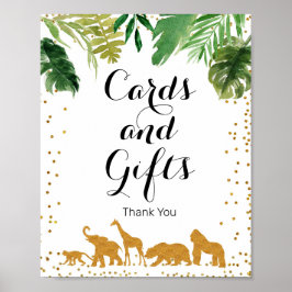 Guld safari (djur) Vattenfärgkort och presentkort Poster