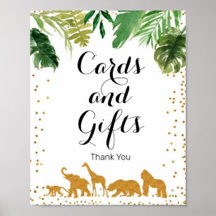Guld safari (djur) Vattenfärgkort och presentkort Poster