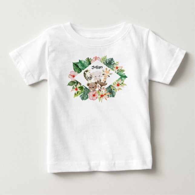 Guld Safari Friends | Vattenfärgad Blommigt Greene T Shirt (Framsida)