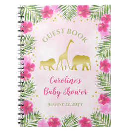 Guld Safari Rosa Blommigt Baby Shower Guest Bok Anteckningsbok