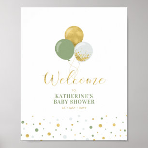 Guld Sage Gröna Ballonger Pojke Babyshower Välko Poster