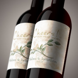 Guld Sage Grönt Blommigt Bröllop Vin etikett