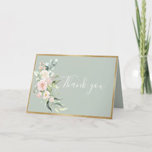 Guld Sage Grönt Blommigt Watercolor Romantic Bröll Tack Kort
