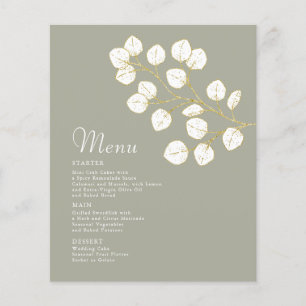 Guld Sage Grönt Eucalyptus Löv Bröllop Menu Flygblad
