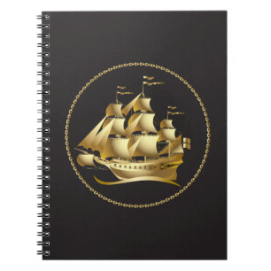 Guld Sailboat Nautical Anteckningsbok Med Spiral