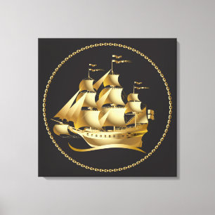 Guld Sailboat Nautical Canvastryck