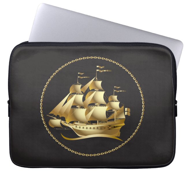 Guld Sailboat Nautical Laptop Sleeve (Framsidan)
