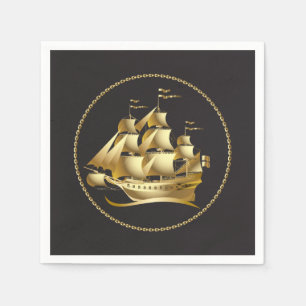 Guld Sailboat Nautical Pappersservett