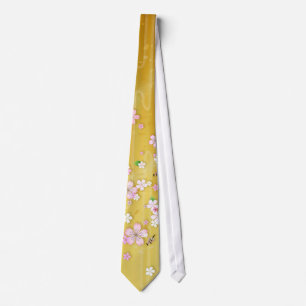 Guld- Sakura Kimono - japansk designTie Slips