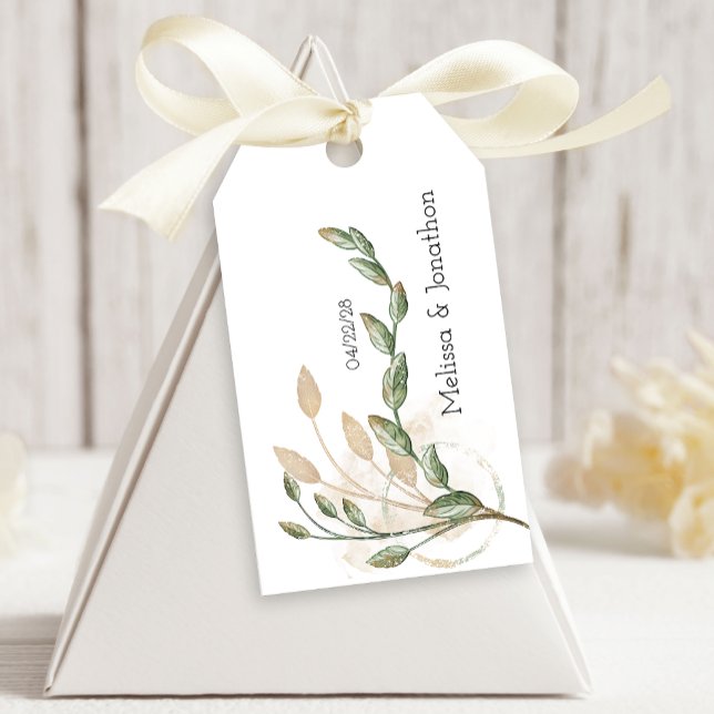 Guld Salvia Grön Blommig Bröllop Present Förpackni Presentetikett (Skapare uppladdad)