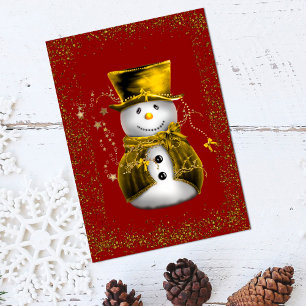 Guld sammets snömannen gnistrar julkort kort