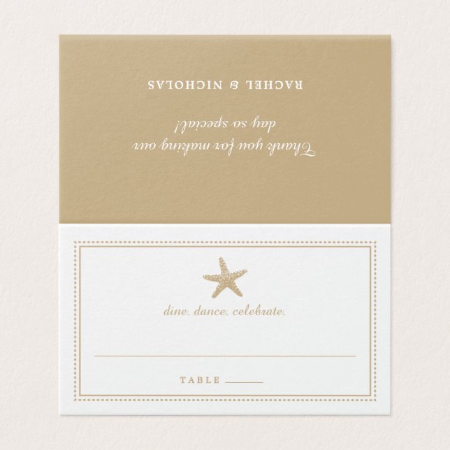 Guld Sand Gracsible Starfish Wedening Reception Kort (Utsida ovikt)