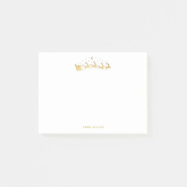 Guld Santa flyger i ett sleigh med renar Post-it Block (Framsida)