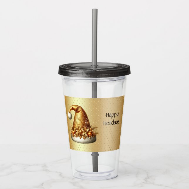 Guld Santa Hat Helgdag Acrylic Tumbler Take Away Mugg (Framsida)