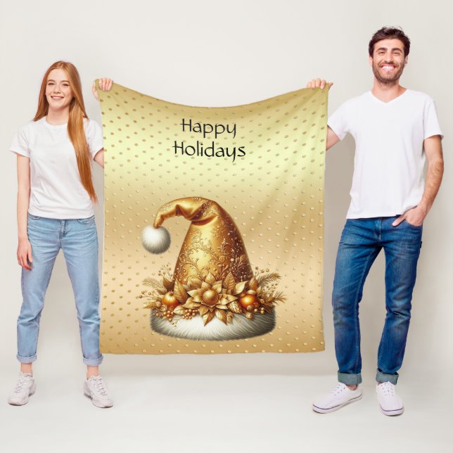 Guld Santa Hat Helgdag Fleece Blanket (På plats)