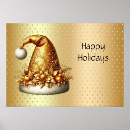 Guld Santa Hat Helgdag Poster
