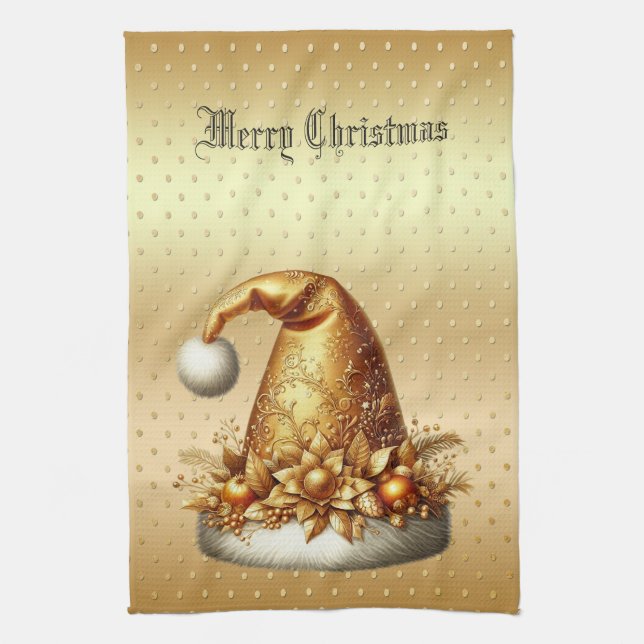 Guld Santa Hat jul Helgdag Kitchen Towel Kökshandduk (Vertikal)