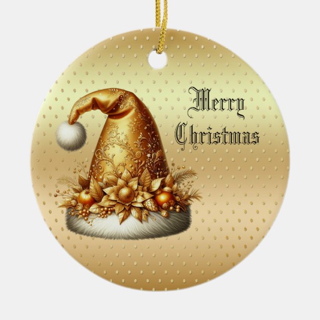 Guld Santa Hat jul-Helgdag Ornament (Framsidan)