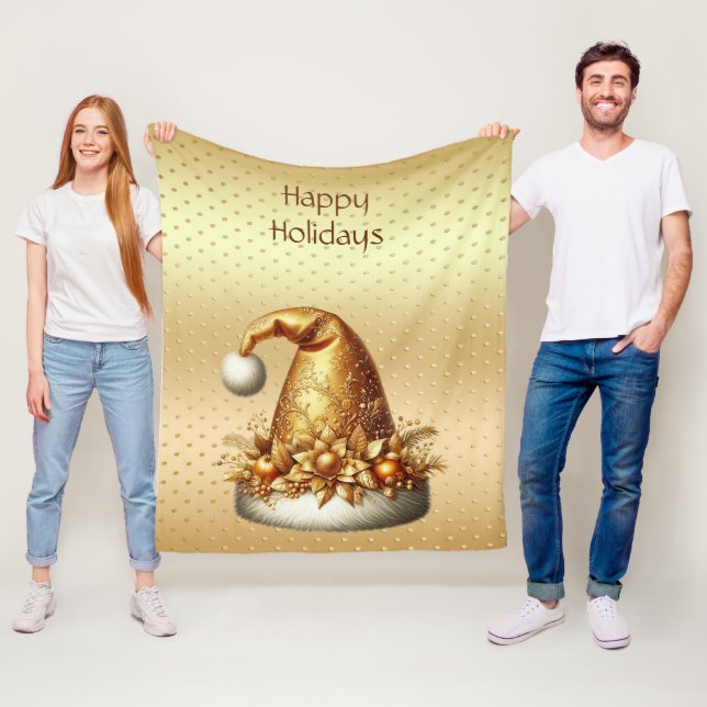 Guld Santa Hatt Jul Flygblöja Fleecefilt (På plats)
