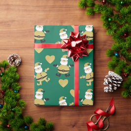 Guld Santa med gyllene hjärtan Presentpapper