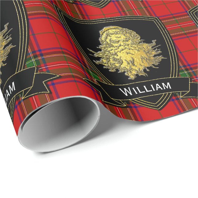 Guld- Santa Stewart Tartan Presentpapper (Rullad Hörn)