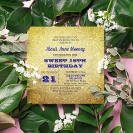 Guld & Sapphire Blue Sparkly Sweet 16-inbjudan Inbjudningar
