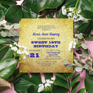 Guld & Sapphire Blue Sparkly Sweet 16-inbjudan Inbjudningar