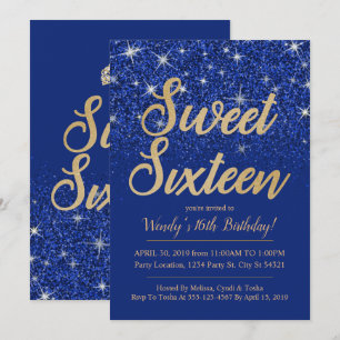 Guld Sapphire Sweet 16 födelsedagsinbjudningar Inbjudningar