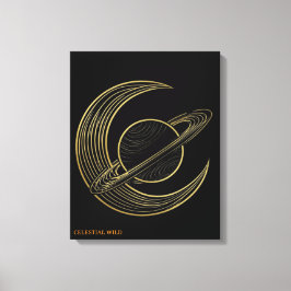 Guld Saturnus Celestiala Halvmåne Konstduk Present Canvastryck