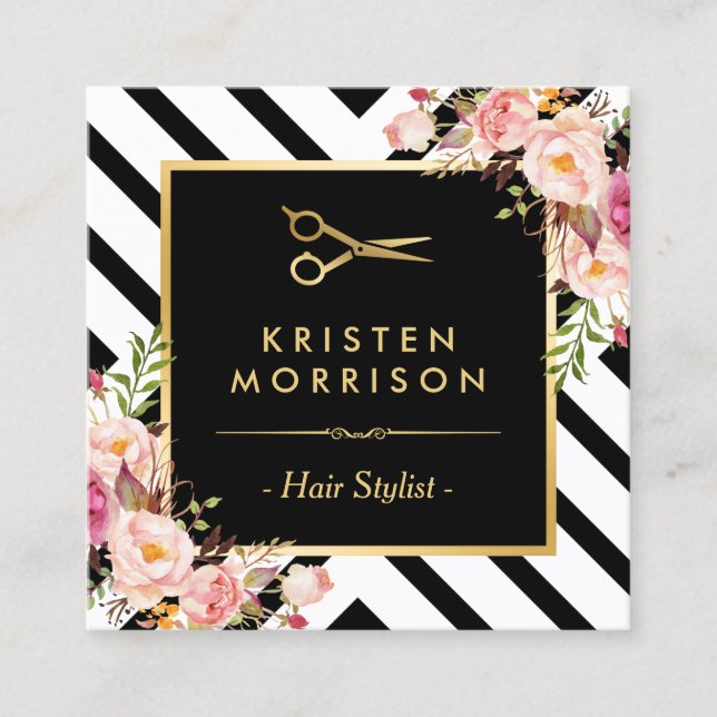 Guld-sax Flowers Hair Stylist Möte Tidsbeställning Kort (Framsida)