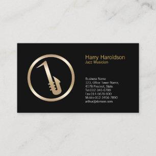 Guld Saxophone Icon Jazz Musician Affärskort Visitkort