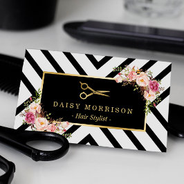 Guld Saxors Blommigt Hair Stylist Beauty Salon Visitkort