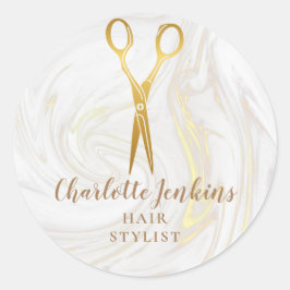 Guld Saxors Hair Stylist Marble Swirls Runt Klistermärke