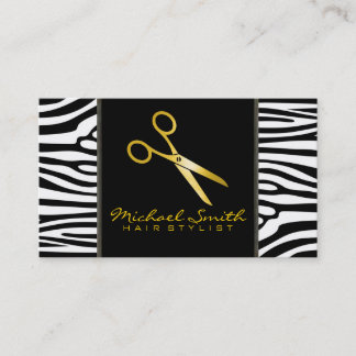 Guld Saxors Hair Stylist Modern Zebra Skin Visitkort