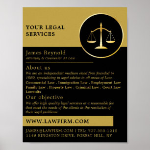 Guld Scale of Justice, Legal Services Reklam Poster