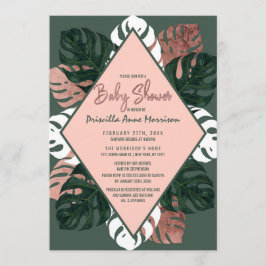 Guld- schweizisk ostbaby shower för grön vit ros inbjudningar