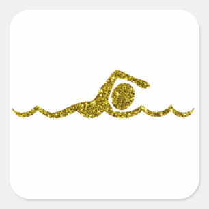 Guld Schwimmen Sticker Fyrkantigt Klistermärke