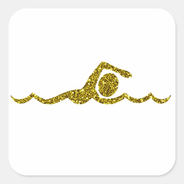 Guld Schwimmen Sticker Fyrkantigt Klistermärke (Framsida)