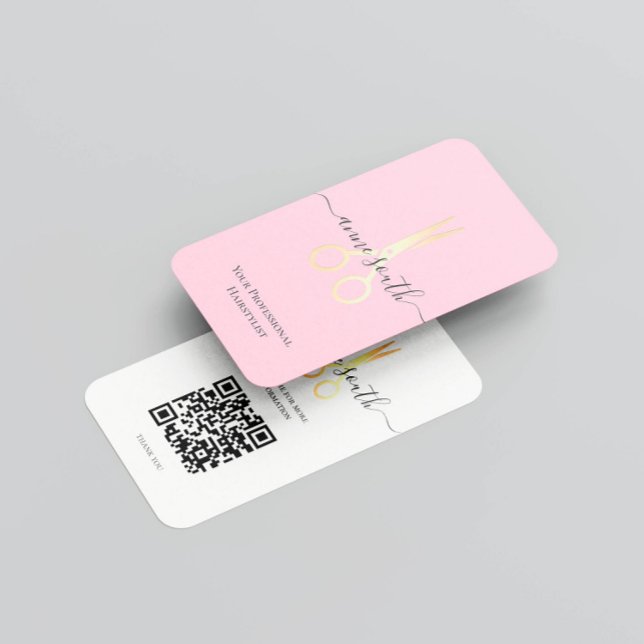 Guld Scissor Hairstylist Hairdresser QR Rosa Visitkort (Skapare uppladdad)
