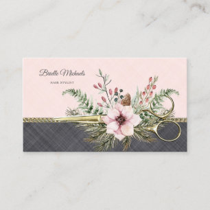 Guld Scissors Blommigt Rosa Grått Linen Hair Styli Visitkort