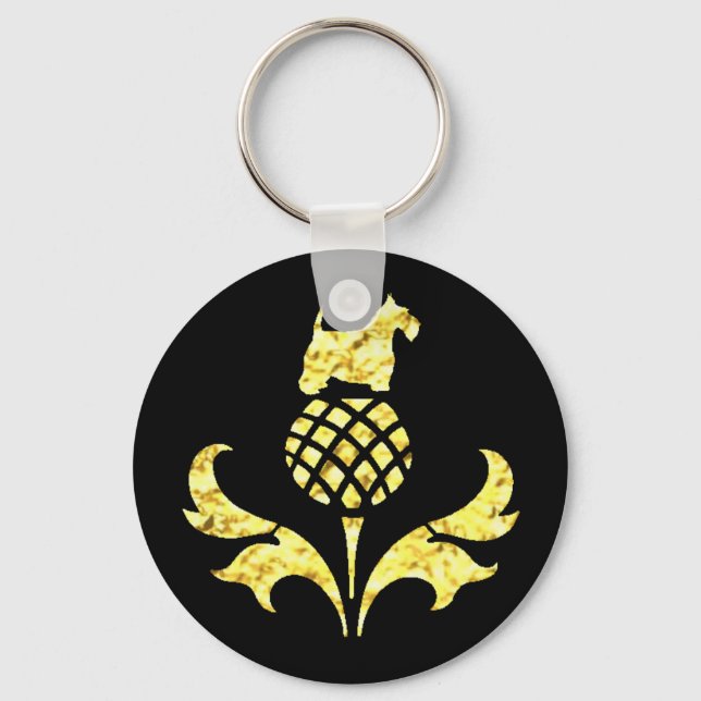 Guld Scottie Thistle Personalize Nyckelring (Framsida)