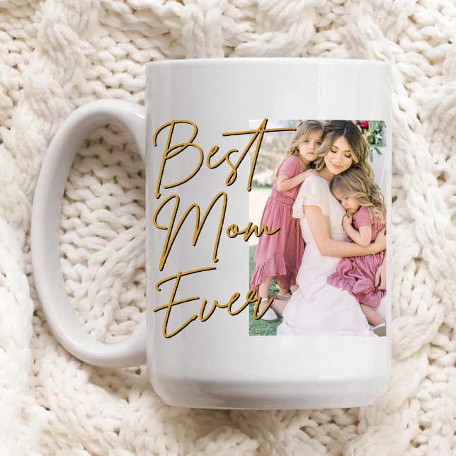 Guld Script Best Mamma någonsin Photo Birthday-kaf Mugg (Gold Script Best Mom Ever Photo Birthday Coffee Mug)