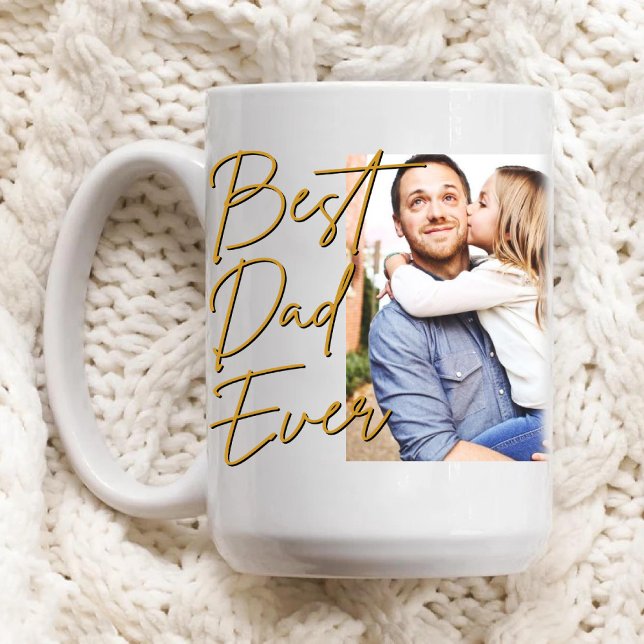 Guld Script Best Pappa någonsin Photo Birthday-kaf Mugg (Gold Script Best Dad Ever Photo Birthday Coffee Mug)
