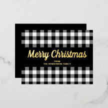 Guld Script Black White Gingham God jul
