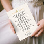 Guld Script Bröllop Itinerary - Bröllop Välkommen Inbjudningar<br><div class="desc">Välkomna din gäst med det här vackra brev - underbar för hotellpresentsäckar för att få ut gäster ur stan!</div>