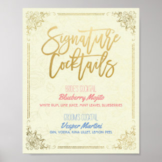 Guld Script Bröllop Namnteckning Cocktail Drink Me Poster