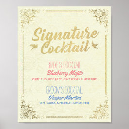 Guld Script Bröllop Namnteckning Cocktail Drink Me Poster